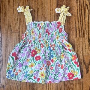 Mini Boden Tie Shoulder Smocked Top in Multi Spring Meadow size 5-6Y